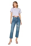 Tejido tejido Trendyol Pantalones Vaqueros Rectos de Cintura Alta Jeans, Azul, 44 para Mujer