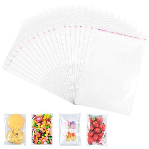 200 Pièces Sac de Cellophane Transparent Auto-Adhésif, 13x19 cm Sacs Auto-adhésifs Plastique OPP, Sachets en Plastique OPP Autocollants, Sachet Cellophane...