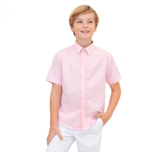 Image of Lilax Boys Classic Short Sleeve Button Down Casual Solid Dress Shirt