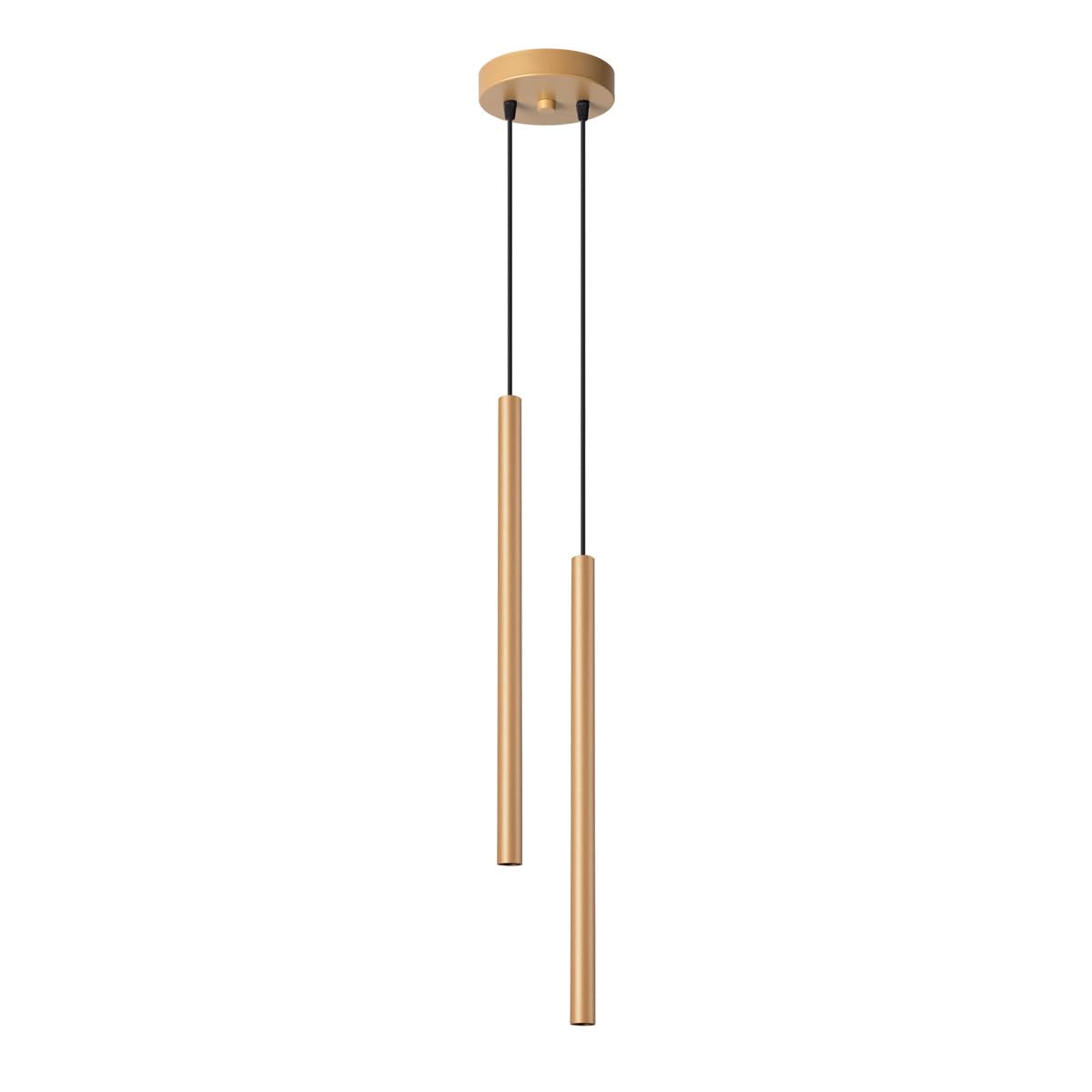 SOLLUX lighting Ceiling Pendant Light Fitting - Ceiling Lamp - Kitchen Dining Room Living Room Bedroom - 2 Lampshades - Steel - 15 x 15 x 118 cm - Gold - Pastelo