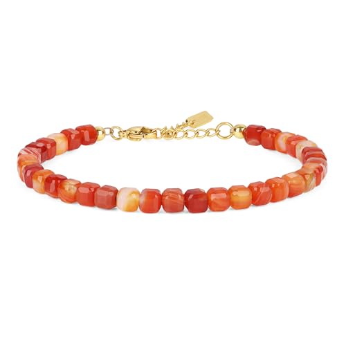 GAVU Crystal Bracelet for Women, Women's Beaded Bracelet, 5mm Onyx/Red Carnelian/Turquoise