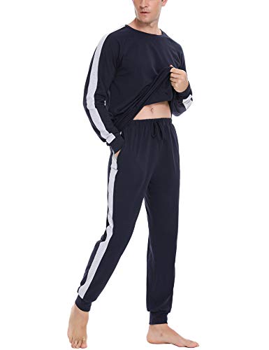 Doaraha Pyjama Homme Hiver Coton Ensemble Pyjamas Chauds Manche Longue,M,bleu Foncé Cover