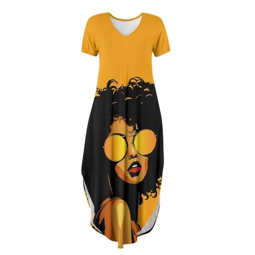 Summer Women's Dress Street Fashion African American Culture V-Neck Short Sleeve Long Dress4