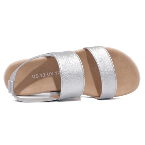 shoeslocker Girls Sandals Summer Shoes Open Toe Elastic Back Strap Sandals Flat for Little Kids Big Kids3