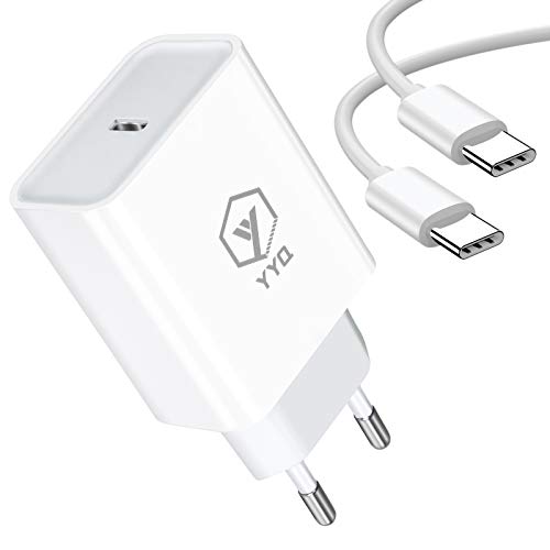 YYQ Caricabatterie USB Type C 20W con Cavo C a C 2 Metri Caricatore PD Power Delivery 3.0 Quick Charge Ricarica Rapida per iPad Pro 3 °/4 ° Gen Samsung Galaxy S21 S20 S10 Huawei P40 P20