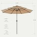 SMUG 10FT 3-Tier Solar Patio Umbrella with 32 LED Lights, Outdoor Umbrellas with Push Button Tilt and Crank, Tilting Table Umbrella with 8 Sturdy Ribs for Market, Beach, Pool, Garden, Deck, Backyard, Terrace, Restaurant, UV Protection, Khaki