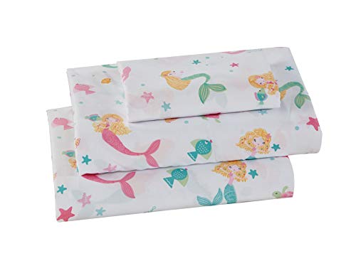 Luxury Home Collection Girls/Teens 3 Piece Twin Size Sheet Set Mermaid Under The Sea Star Fish Sea Horse Pink White Blue Green Yellow