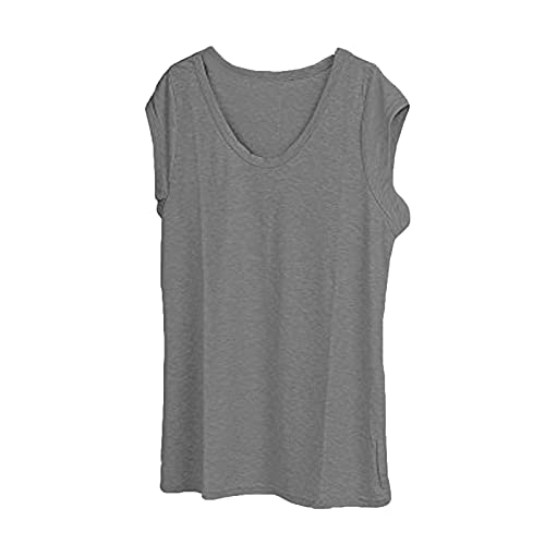 Women's Shirts And Blouses, Women's T Shirt 2023 T Shirts Casual Hiking Shirt Women Plus V-Neck T-Shirt Casual Cap Sleeve Vest Solid Loose Blouse Fit Tank Tops White T - Shirts (S, Gray) #TOP3