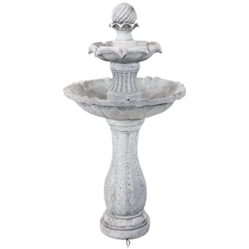Sunnydaze 45-Inch 2-Tier Arcade Solar Fountain With Battery Backup And Led Light - Submersible Electric Pump - White #TOP7