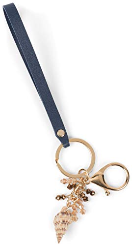 Preisvergleich Produktbild styleBREAKER Damen Schlüsselanhänger mit Muschel, Perlen und Strass, Taschenanhänger, Karabiner, Befestigungsring 05050095, Farbe:Dunkelblau