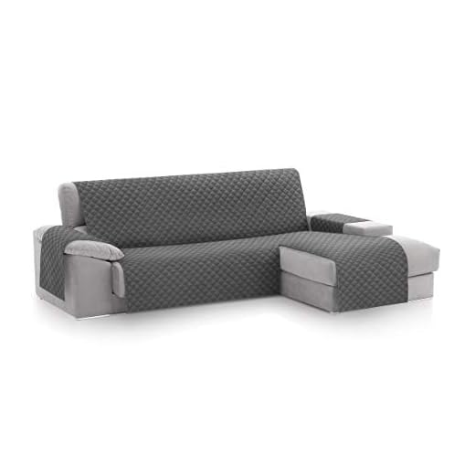 Funda Cubre Sofá Chaise Longue Malu, Protector para Sofás Acolchado Brazo Derecho. Tamaño -240cm. Color Gris (Visto DE Frente)