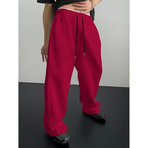 DuDubaby Men's Drawstring Waist Straight Wide Leg Baggy Pants Workout Athletic Sweatpants with Pocket2