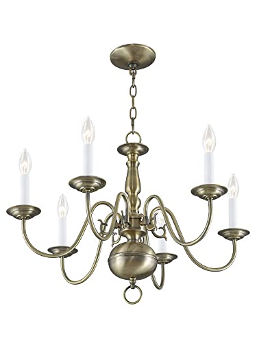 Image of Livex Lighting 5006-04 Williamsburgh 6 Light Black Chandelier, Black /Antique Brass