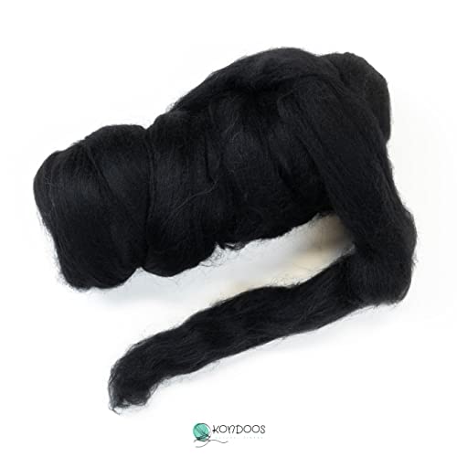 Kondoos Colored Natural Bulk Wool Roving, 8 Oz. Best Wool For Needle Felting, Wet Felting, Handcrafts And Spinning Yarn (Total Black) #TOP1