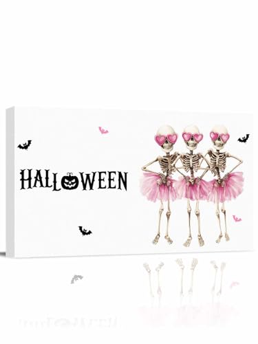 Halloween Cute Skull Modern Canvas Wall Art 12x24 inch, Ballet