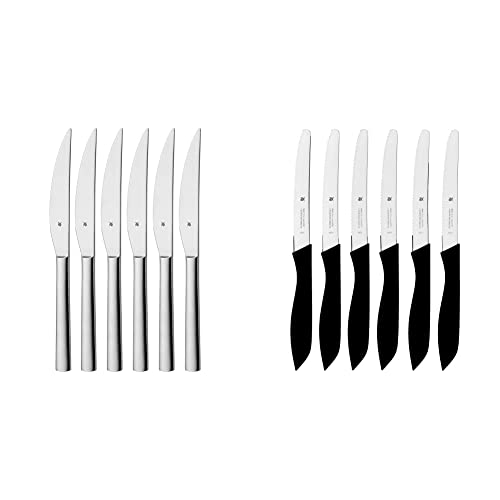 WMF Steakmesser-Set 6-teilig Nuova Cromargan Edelstahl rostfrei poliert & Classic Line Frühstücksmesser Set 6-teilig, 23 cm, Brötchenmesser Wellenschliff, Brotzeitmesser, Spezialklingenstahl, schwarz