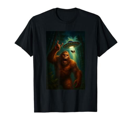 Bigfoot et Vache UFO Selfie avec Invasion Alien Art Novelty T-Shirt