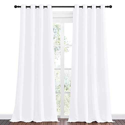 Image of NICETOWN White Curtains for Sliding Door - 55 by 90, 2 Pieces, Blocking Out 50% Sunlight Window Treatment Modern Design Grommet Curtain Panels for Dining Room
