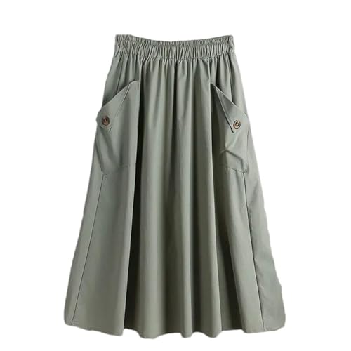 Women's Loose Vintage Pocket Button Casual Elastic Waist A-Line Skirt