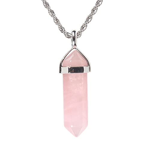 Natural Rose Quartz Gemstone Hexagonal Pointed Reiki Chakra Pendant Necklace 20 Natural Rose Quartz Gemstone Hexagonal Pointed Reiki Chakra Pendant Necklace 20