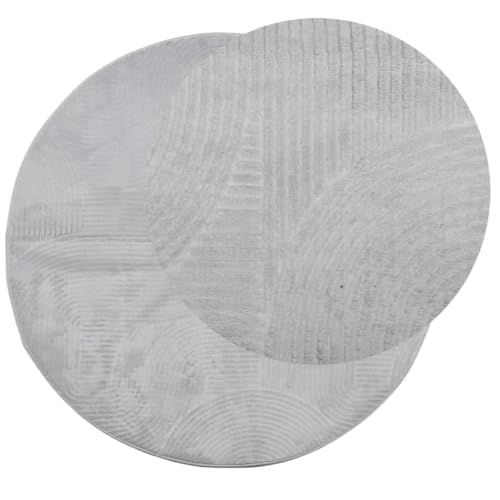 Tapis à poils courts gris Ø 100 cm IZA au design géométrique 3D