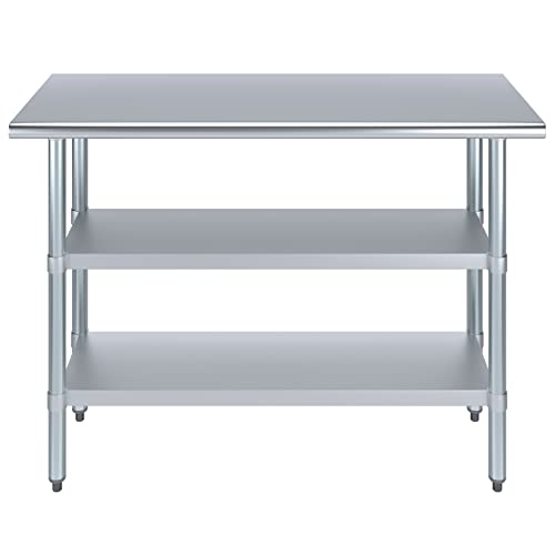 Image of AmGood Stainless Steel Work Table with 2 Shelves | NSF | Metal Utility Table (48 inch Long x 18 inch Deep)