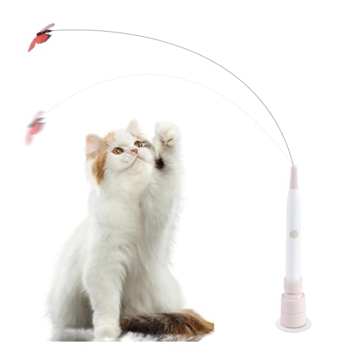 インタラクティブ 猫 おもちゃ | 吸盤付きペット運動エンリッチメントティーザースティック | 電動猫じゃらし - 小型中型大型子猫向け 庭 ポーチ ガーデン 芝生 屋外用