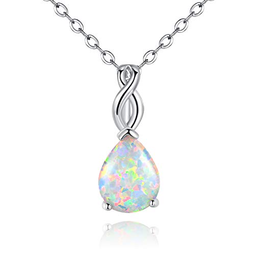 VOLUKA White Fire Opal Pendant Necklace for Women Gemstone Birthstone Jewelry Gifts for Girls …