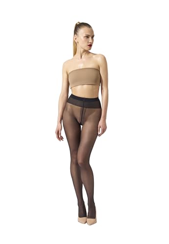 Image of Wolford Individual 10 Control Top Tights For Women Sheer Support Pantyhose Waist Sculpting Cotton Gusset Soft Waistband