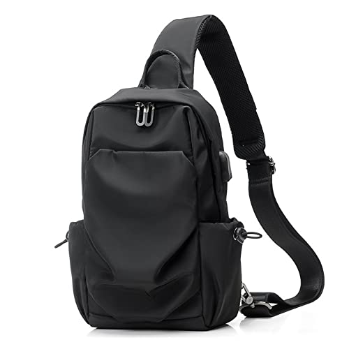 Bandolera para hombres de hombro activa con USB y nylon impermeable para el día a día