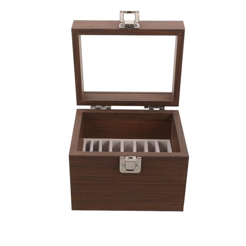 Boîte à bijoux en bois de noyer foncé avec 8 compartiments beiges pour coiffeuse