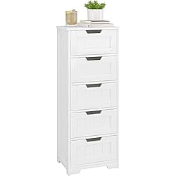 Cajoneras Blancas Lacadas FOREHILL Cajonera con 5 Cajones, Sinfonier, Mueble Cajonera, Cómoda Dormitorio, para Salón, Entrada, Madera, Blanco, 40x30x102cm