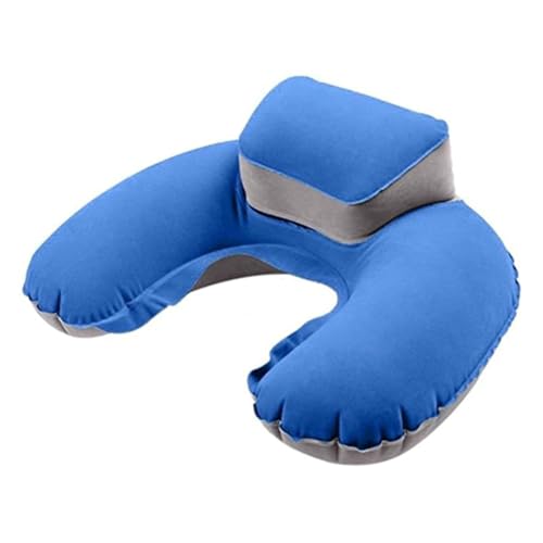 EXCEART 充気式字型エアーネッククッション 宝ブルー 軽量携帯可能 首頭部サポート 昼寝 車内 飛行機 アウトドア用