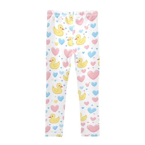 Yellow Ducks Girls' Leggings Toddler Doodles Pink Blue Hearts Kids Yoga Pants Dance Active Tights 4T2