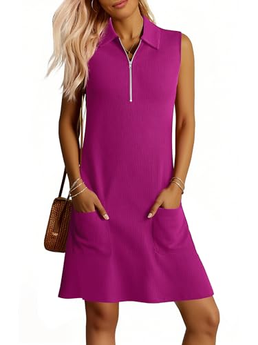 Image of ANRABESS Womens Summer Dresses Casual Sleeveless Ribbed Half Zip Polo Collar Tshirt Dress 2026 Spring Tunics Short Sundress