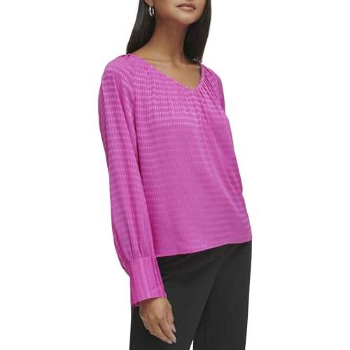Image of Calvin Klein Womens V Neck Long Sleeve Blouse