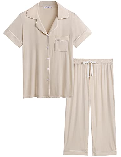 Image of Joyaria Capri Pajamas for Women Bamboo Viscsoe Cooling Button Front Set