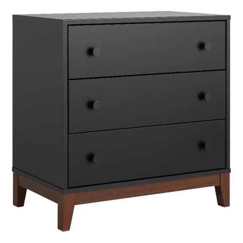 Image of Prepac Nordik Nightstand Bedside Table, Black & Cherry Nightstand for Bedroom, End Table with 3 Drawers 16 inch D x 26.5 inch W x 26.75 inch H, BCDNR-2203-1