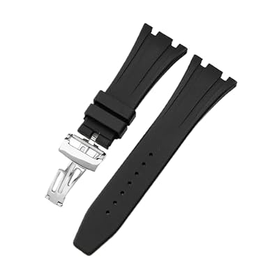 ROUHO Bracciale Silicone Fibbia Pieghevole, Cinturino Ricambio Accessori Orologi Sportivi Uomo per Audemars Piguet Royal Oak Casio G-SHOCK GA-2100-Nero + Argento Fibbia 26mm