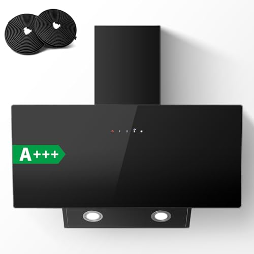 TopStrong Hotte Aspirante 90cm, Hotte de Cuisine inclinée Silencieuse, A+++ Hotte aspirante sans Evacuation ou Recyclage Inclus Filtres Charbon, 400m³/h, 3 Vitesses +...