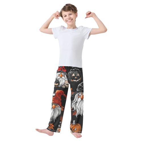 Halloween Gnomes Leaves Boys Long Pants Soft Trousers Elastic Waist Kids Lounge Bottoms with Pockets S-XL3