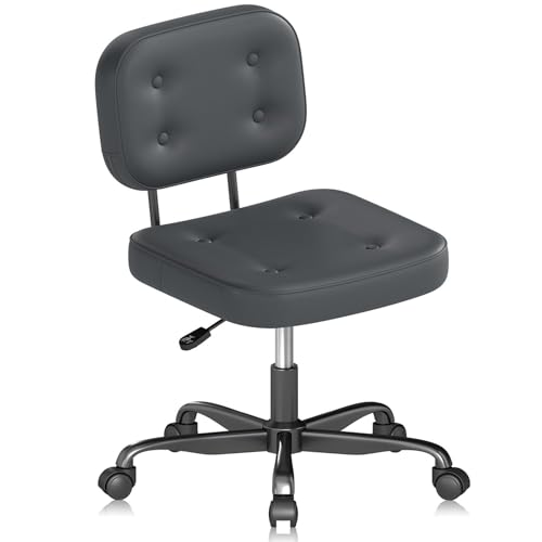 AnyGod PU Leather Armless Home Office Desk Chair, Small Ergonomic Task Chair for Adults and Students, Low Back Seating with Swivel, Adjustable Height, Rolling Wheels - Black