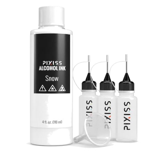 White Alcohol Ink for Resin, 4 oz Pigment Ink Bottle with 3 Pixiss Needle Tip Applicators and Funnel for Epoxy, Tumblers, Resin Art & Alcohol Ink Paper