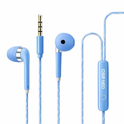 Image of GSP NEO 3.5mm Wired Earphone with Powerful HD Mic for Clear Sound, in-Line Volume Controller & Noise Cancellation Compatible with only 3.5mm Jacks in Mobiles- Blue