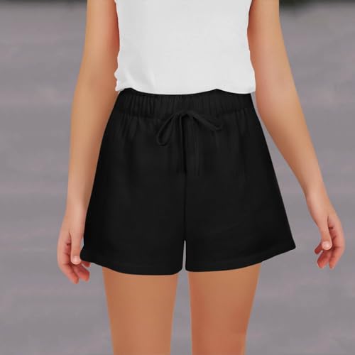 Girls Bermuda Shorts Knee Length Summer Casual Cotton Linen Shorts Lightweight Elastic Waist Drawstring Short Pants2