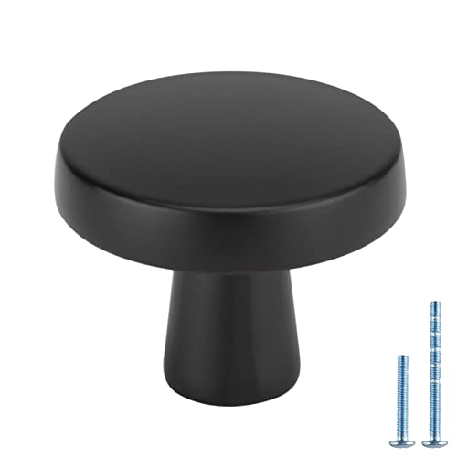 homdiy 30 Pack Matte Black Cabinet Knobs Round Black Knobs - 1.27 Inch Mushroom Kitchen Cabinet Knobs Solid Black Knobs for Kitchen Cabients, Dresser Drawers