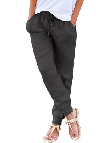 Svanco Leinenhose Damen Sommer Leicht Luftig Stoffhose Viskose Musselin Hose Lockere Stretch Sommerhose mit Kordelzug un...
