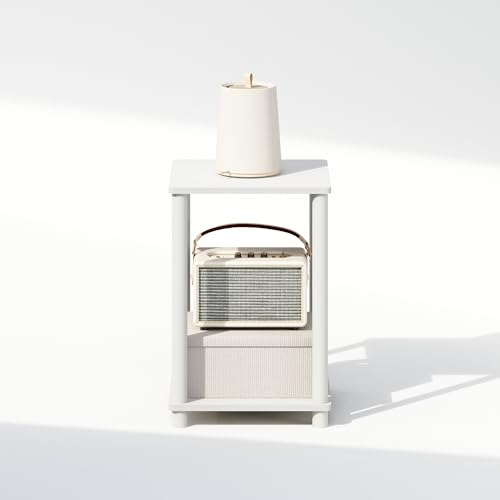 Image of Furinno Turn-N-Tube Night Stand, 2-Tier Open Shelf Design Nightstand, Toolless Bedside Table, End Table, Side Table, for Bedroom, Closet, Dorm, White