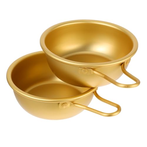 CONGARTENO Korean Style Yellow Aluminum Soup Bowl Handle 2pcs Set Multifunctional for Rice Wine Ramen Soup Easy to Carry