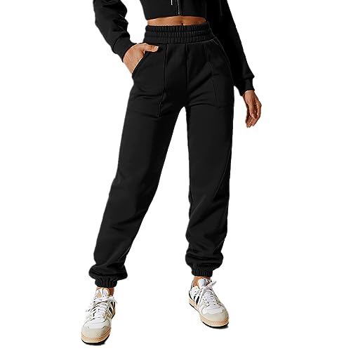 Pantalon de jogging femme en polaire à taille haute et jambe droite